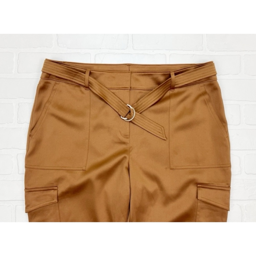 Chicos Satin Belted Cargo Ankle Pants With Pockets Tan Brown Chicos 2 Size 12 - Picture 3 of 7